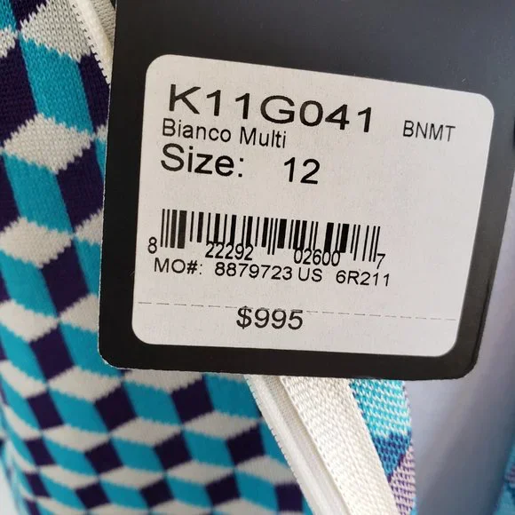 NWT St John Blue/White geomietric cube sweater dress - Picture 3 of 10